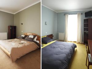 two pictures of a bedroom with a bed and a window at Les Chambres du Sillon in Pleubian +4 photos