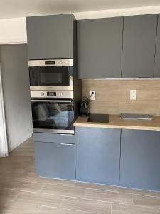 een keuken met een oven en een aanrecht bij Auron Joli appartement in Auron