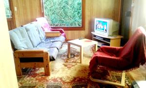 un soggiorno con divano e TV di 2 bedrooms chalet with enclosed garden and wifi at Tellin a Tellin
