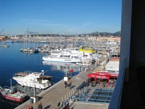 un groupe de bateaux amarrés dans un port de plaisance dans l'établissement Appartement d'une chambre a Toulon a 300 m de la plage avec vue sur la mer balcon amenage et wifi, à Toulon