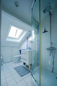 een badkamer met een douche, een wastafel en een toilet bij Appartement cosy secteur Aulnay sous Bois in Aulnay-sous-Bois