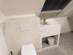 un bagno bianco con lavandino e bancone di appartement deluxe Orly 2 a Ostenda
