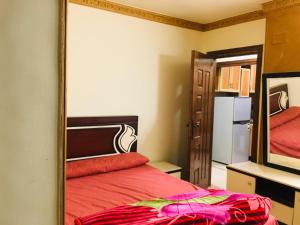 a bedroom with a mirror and a bed at Maadi Ring Road Sweet Apartment in Cairo