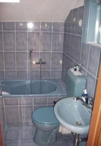 a bathroom with a sink and a toilet and a tub at Apartment Mirni - 5 m from sea in Prvić Luka