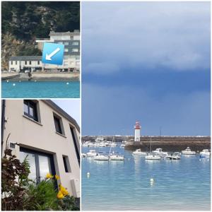 un collage de dos fotos de un puerto con barcos en Appartement Devant la Mer, en Erquy