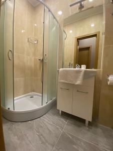 a bathroom with a shower, sink, and tub at Heart Kiev Apart-Hotel in Kyiv