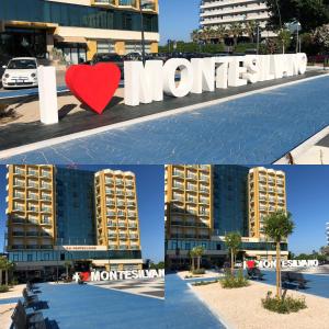 een collage van twee foto's van een gebouw met een hart bij Grand Hotel Montesilvano in Montesilvano