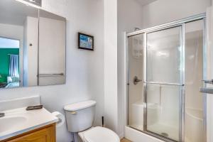 a bathroom with a shower and a toilet and a sink at Cayo Loco in Little Torch Key
