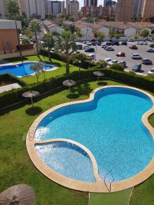 an overhead view of a large swimming pool with umbrellas at HR PARADISE RESIDENCIAL LOIX in Benidorm