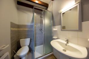 W łazience znajduje się toaleta, umywalka i prysznic. w obiekcie Auberge du Tranchoir w mieście Nevoy