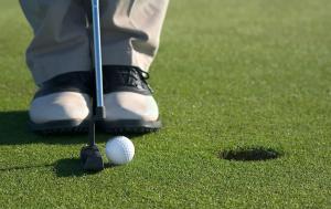 un golfista está parado junto a una pelota de golf en Laid Back Lounge by Casago McCall - Donerightmanagement, en McCall