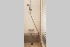 a bathroom with a shower with a shower head at BANDOL Magnifique appartement en RDC cour sans vis à vis 5mn plage in Bandol +15 photos