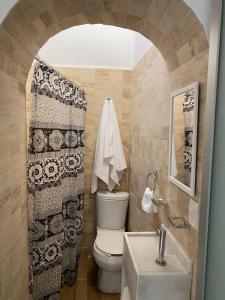 a bathroom with a toilet and a sink at Casa Universidad in Guanajuato