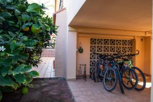 a group of bikes parked next to a garage at FLORIT FLATS - The Orange Lemon Tree House in La Eliana