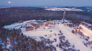 阿芒阿尔拉莫酒店的雪中建筑物的空中景观
