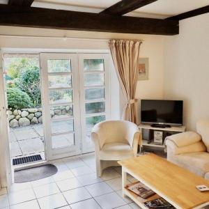 Una sala de estar con un sofá y un televisor. en Duenenrose, en Tinnum
