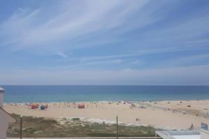 un grupo de personas en una playa cerca del océano en Casa Faria, en Senhora da Vitória