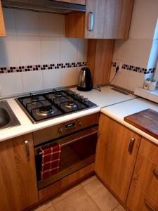 a kitchen with a stove top oven next to a sink at Modern Studio 9 in Częstochowa