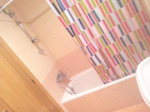 e bagno con tenda doccia e vasca. di Welcoming apartment in Zamora, 83 sqm, balcony with view a Zamora