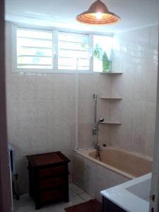 Ένα μπάνιο στο Appartement de 2 chambres avec piscine partagee jacuzzi et jardin clos a Bois De Nefles Saint Paul