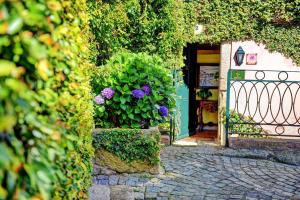 an entrance to a house with flowers and a gate at Charming apartment in Porto, 60 m², historic center in Porto