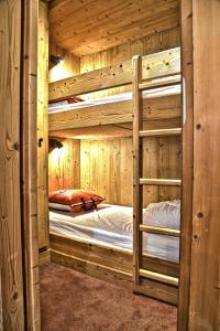 a bedroom with two bunk beds in a log cabin at Appartement confortable à Les Deux Alpes 45 m² avec vue montagne in Mont-de-Lans