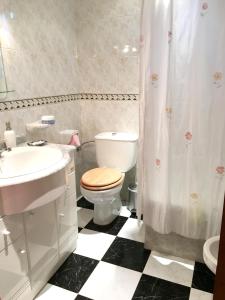y baño con aseo, lavabo y ducha. en 2 bedrooms house with enclosed garden and wifi at Teror, en Teror
