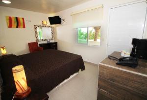 una camera d'albergo con letto e TV di Bon Jesus Hotel a Costa Esmeralda