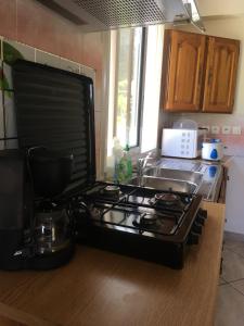 a kitchen with a stove top oven in a kitchen at villa les Grenadines in Entre-Deux