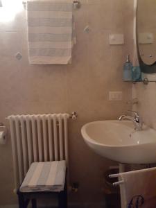 a bathroom with a sink and a mirror and a radiator at B&B Alpe Veglia in Varzo