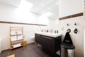 a bathroom with a sink and a toilet at Dachgeschoss Wohnung Akelei am Fuße der Zugspitze in Grainau