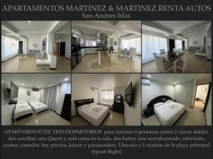 a collage of four pictures of a room at Apartamentos Martinez in San Andrés