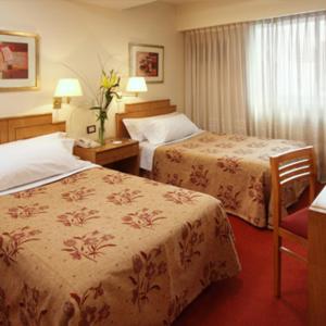 ein Hotelzimmer mit 2 Betten und einem Fenster in der Unterkunft Wilton Hotel Buenos Aires in Buenos Aires