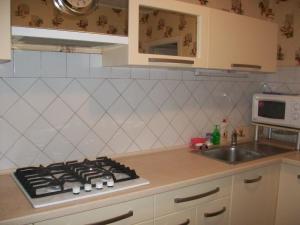 een keuken met een kookplaat en een wastafel bij 3-х комнатная квартира в центре in Tsjerkasi