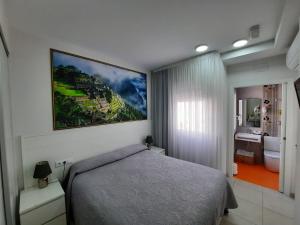 a hotel room with a bed and a bathroom at Hotel Maravillas del Mundo in Calpe
