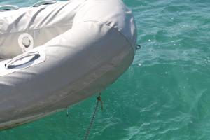 un primo piano del naso di una barca in acqua di Aqualodge Guadeloupe a Saint-François