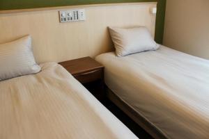 two beds sitting next to each other in a room at HIZ HOTEL Gion-Shirakawa in Kyoto