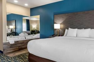 een hotelkamer met een groot bed en een bad bij Comfort Inn & Suites Pauls Valley - City Lake in Pauls Valley