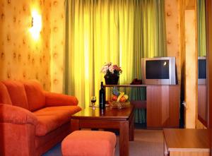 sala de estar con sofá y TV en Park Hotel Dryanovo, en Dryanovo