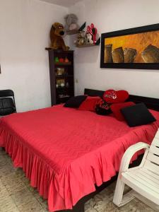 卡塔赫納的住宿－Apartamentos y Estudios Manga Real，一间卧室配有红色的床和红色毯子