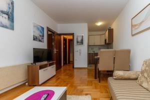 ein Wohnzimmer mit einem Sofa und einem TV in der Unterkunft Apartman Nex in Zlatibor