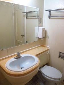 y baño con lavabo, aseo y espejo. en Master Bear Resort en Jiafeng