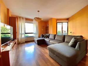 uma sala de estar com um sofá e uma televisão em Housingleón - Centro con dos plazas de garaje em León
