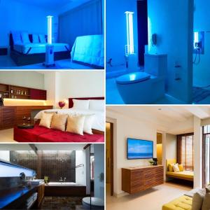 a collage of three pictures of a hotel room at Let's Sea Hua Hin Al Fresco Resort in Hua Hin