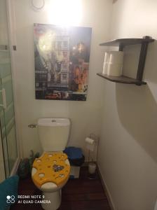 uma casa de banho com um WC com uma fotografia na parede em Studio à la campagne aux portes de Nantes em Saint-Mars-du-Désert