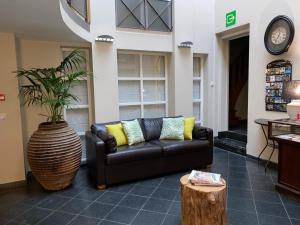 a living room with a couch and a plant at Hotel Côté Cour in Durbuy