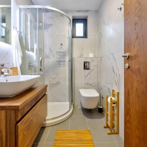 兹拉蒂博尔Zlatibor apartman Asteri的带淋浴、马桶和水槽的浴室 更多40张照片