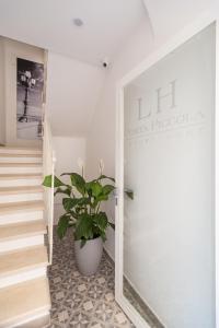 a plant in a pot in a hallway with stairs at Porta Piccola Luxury Home in Bari