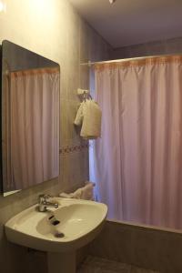 Un baño con lavabo y cortina de ducha. en Hostal Casa Vispe, en Escalona 37 fotos más