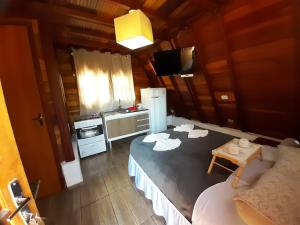 Villa Valentina chalés com lareira e churrasqueira的电视和/或娱乐中心